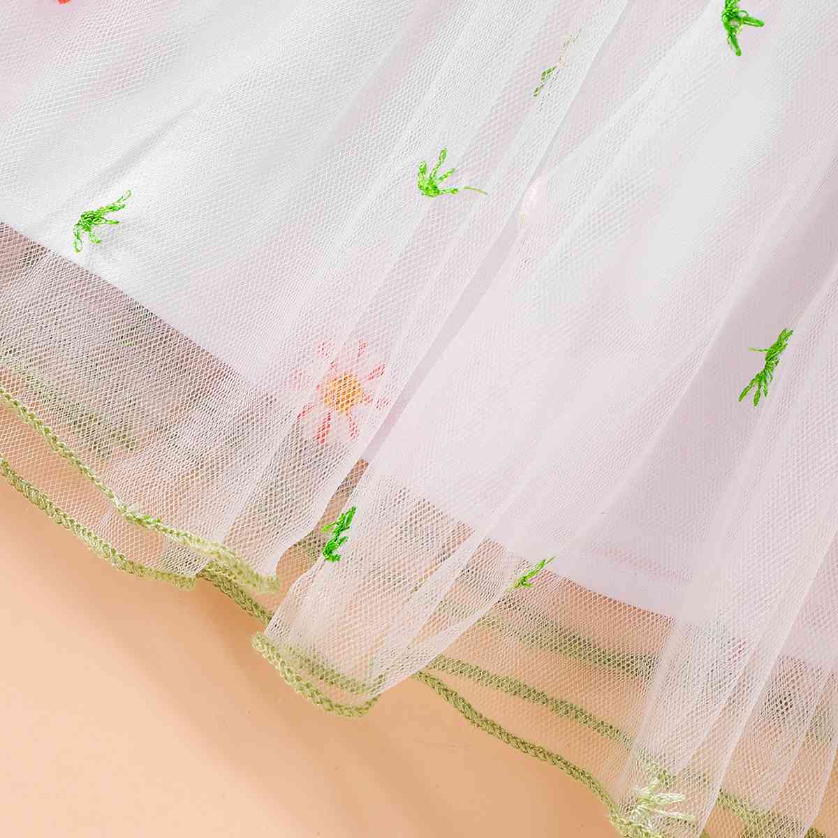 Embroidered Square Neck Smocked Dress