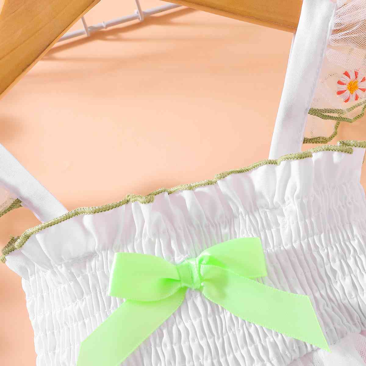 Embroidered Square Neck Smocked Dress