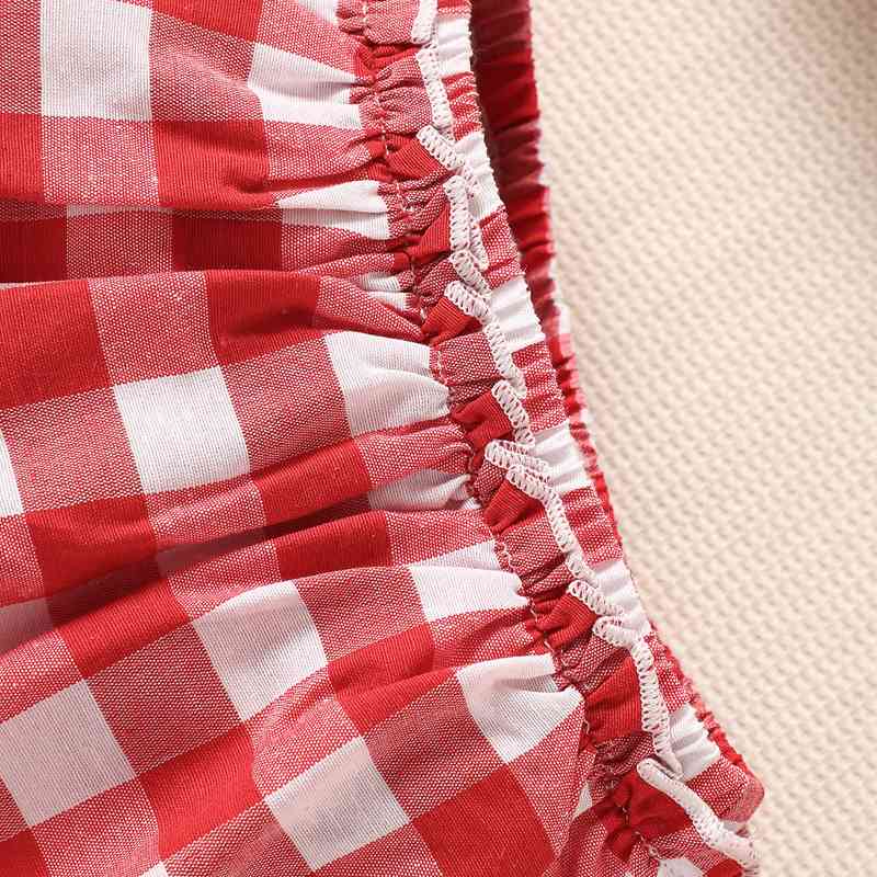 Eyelet Round Neck Top and Plaid Skort Set