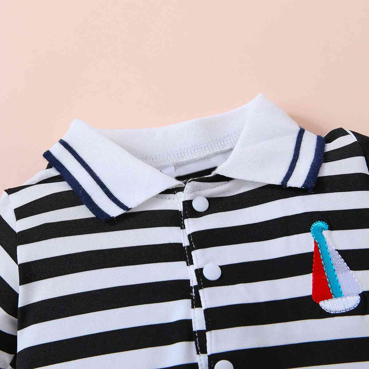 Embroidered Collared Neck Short Sleeve Romper