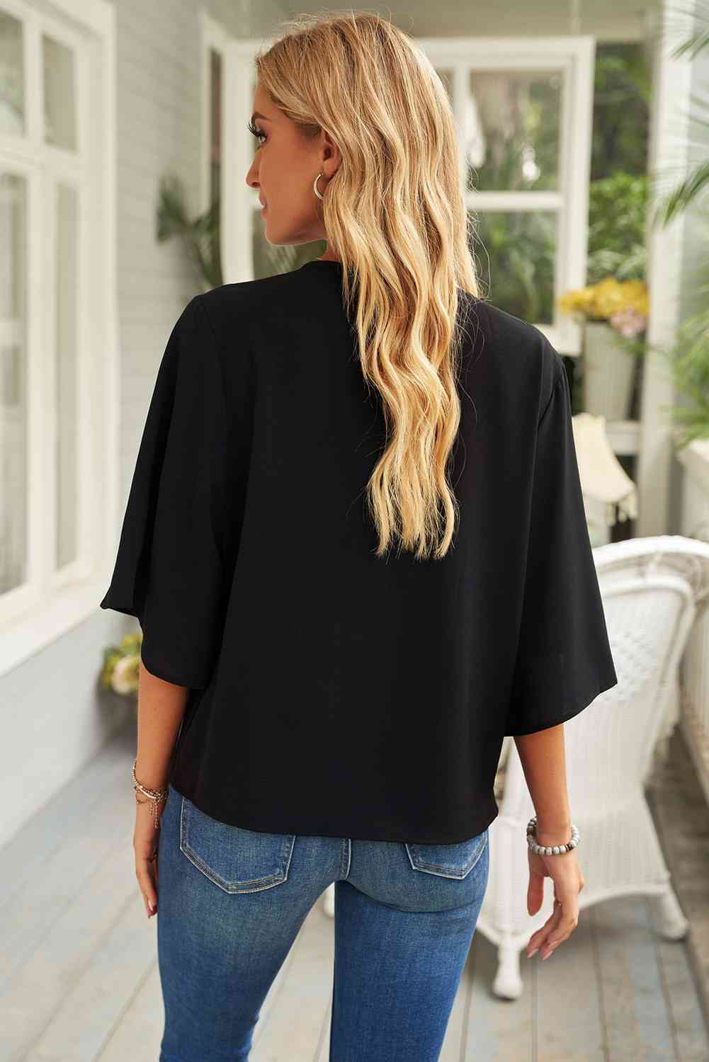 Cowl Neck Three-Quarter Sleeve Blouse