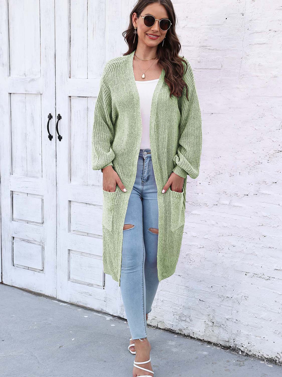 Open Front Longline Cardigan with Pockets