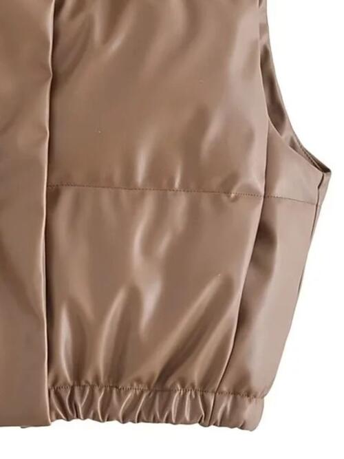 PU Leather Zip Up Drawstring Vest