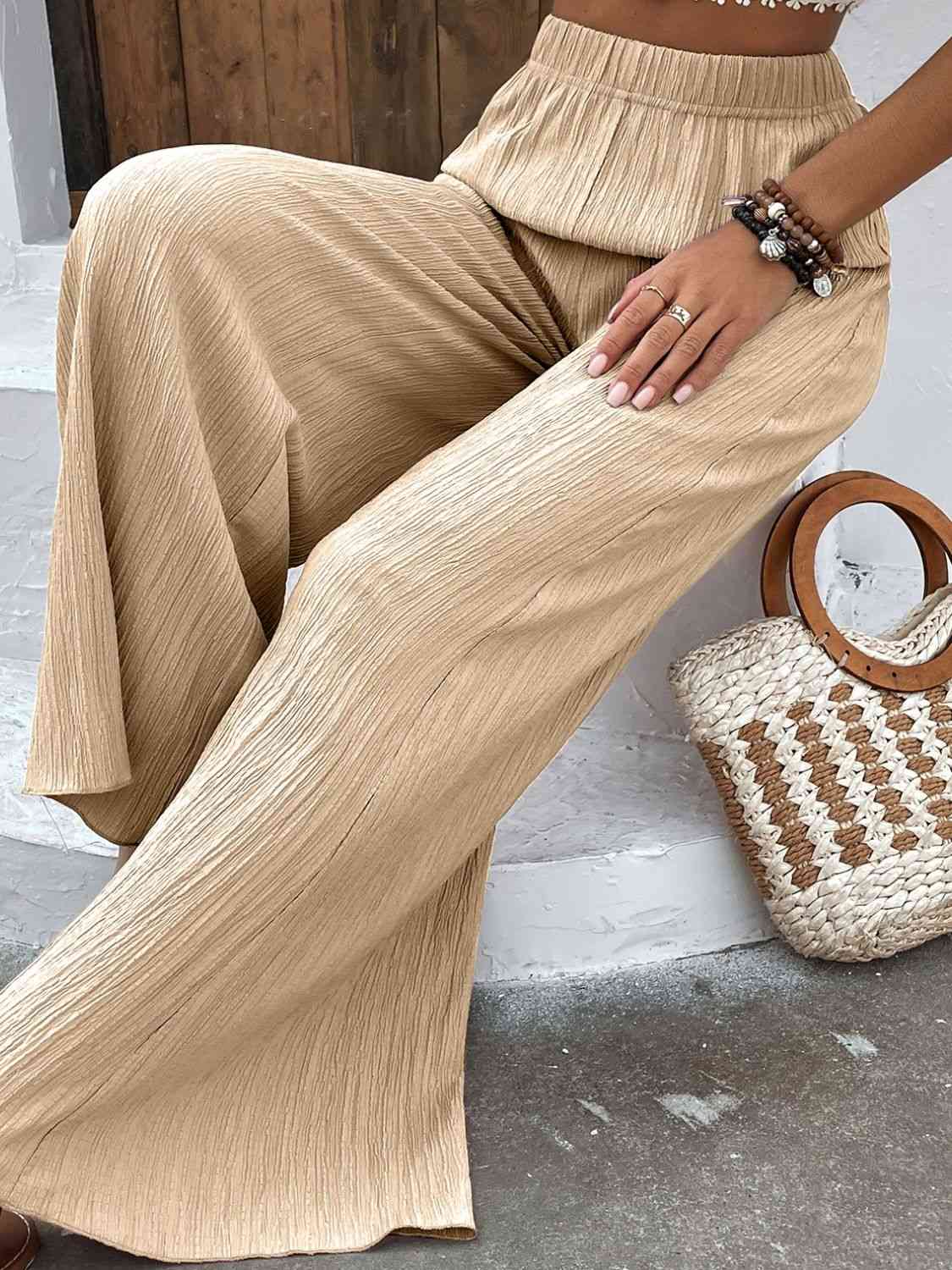 Textured High-Waist Wide Leg Pants