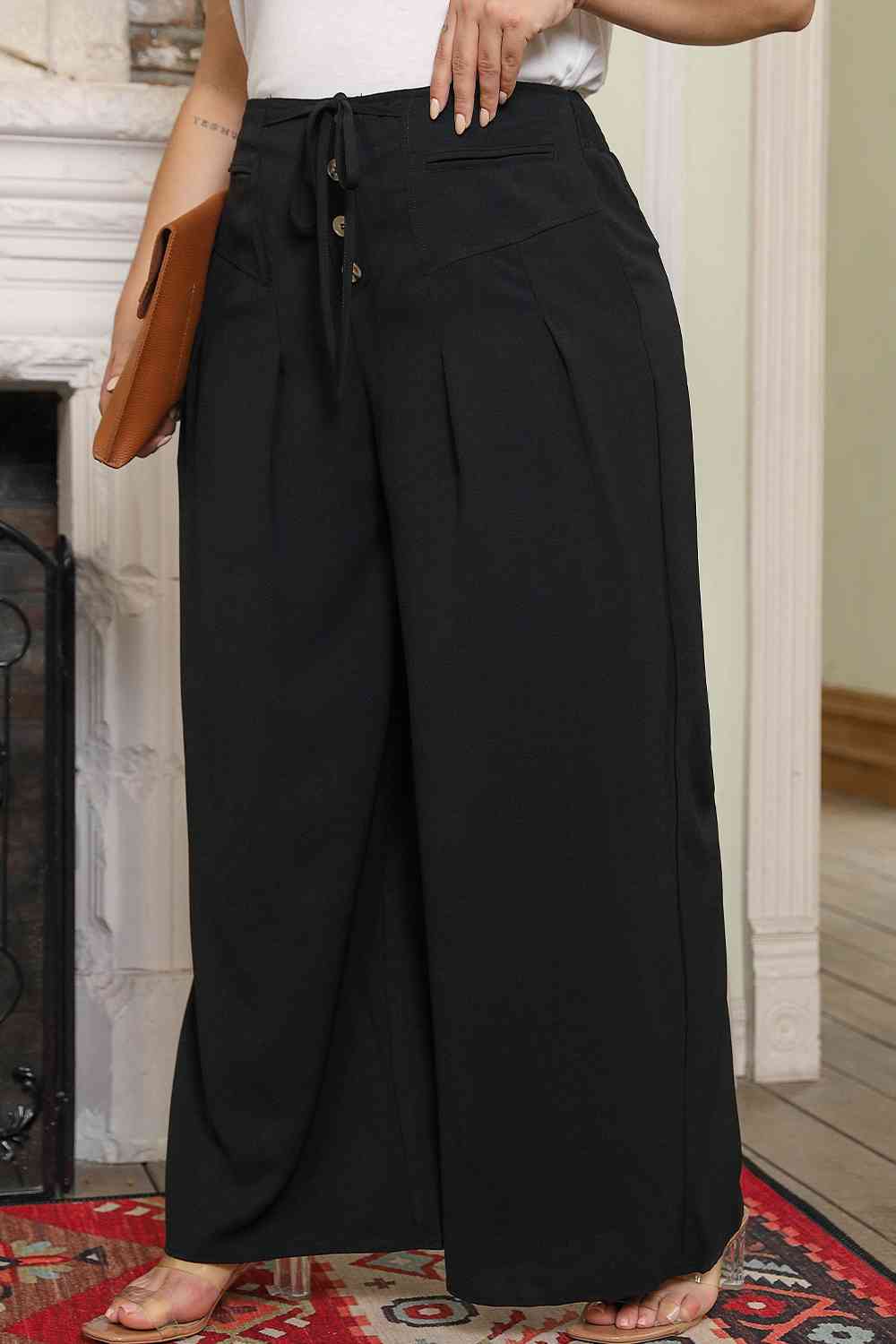 Plus Size Tied Wide Leg Long Pants