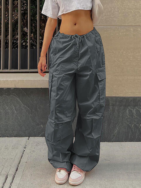 Drawstring Waist Pants with Pockets