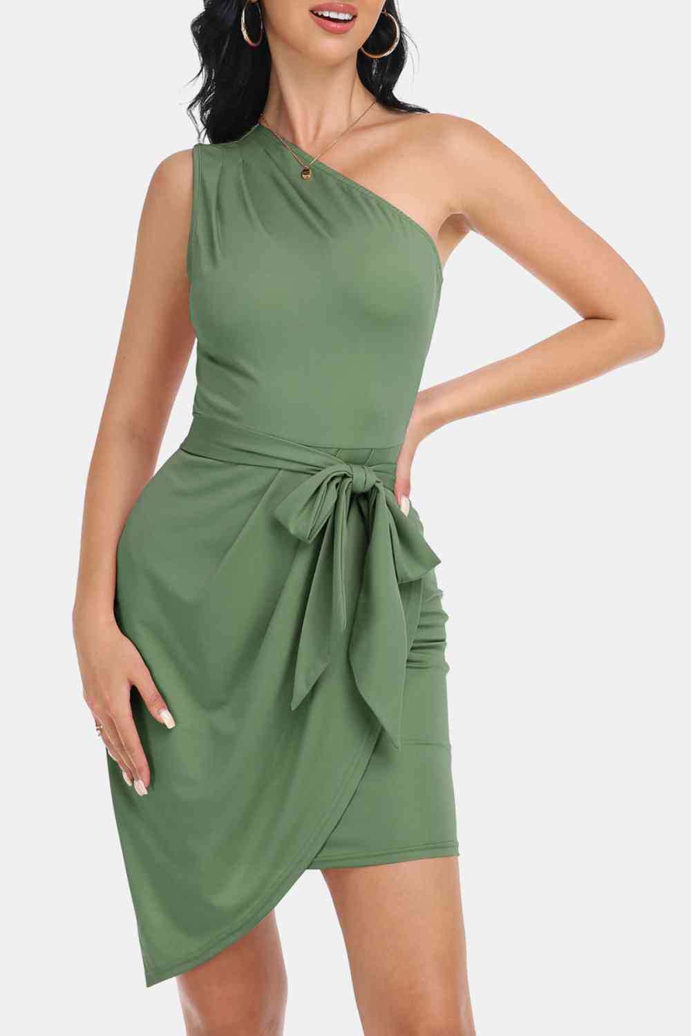 Tie Front One-Shoulder Sleeveless Dress