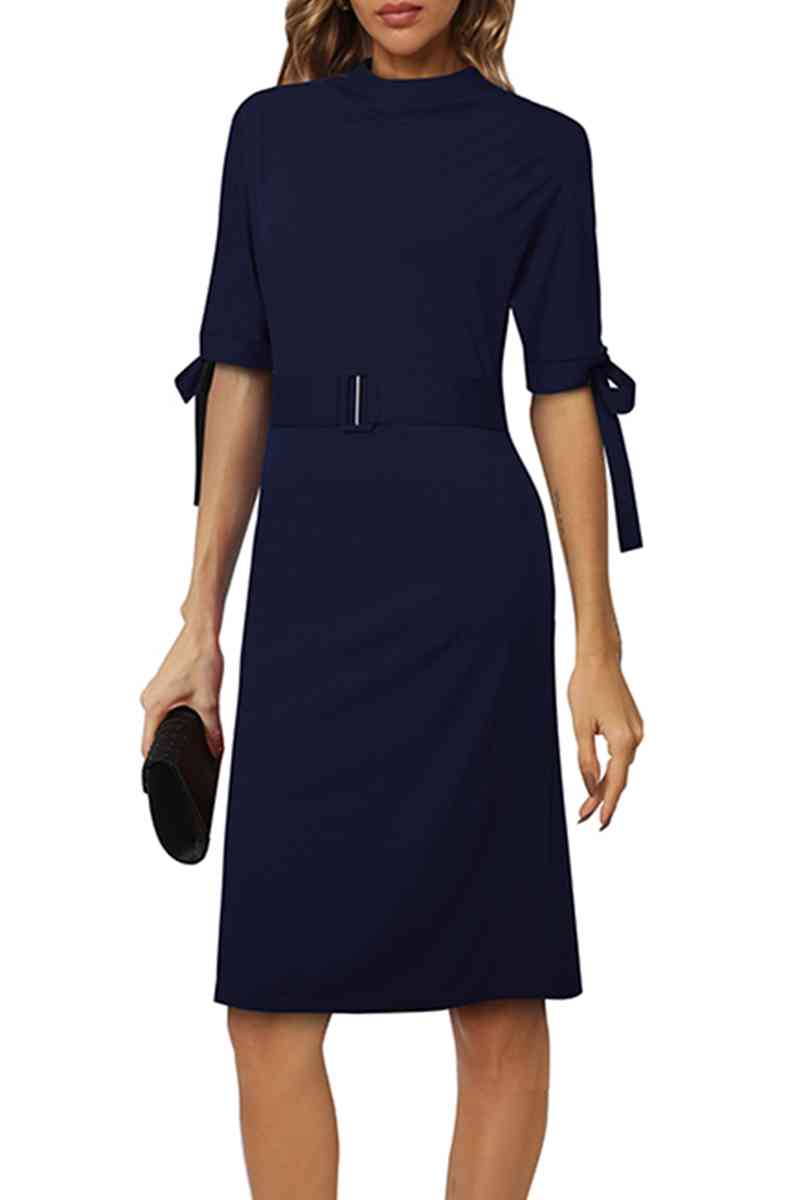 Round Neck Tie Sleeve Half Sleeve Dress