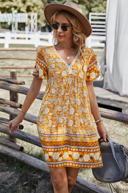 Bohemian V-Neck Short Sleeve Dress