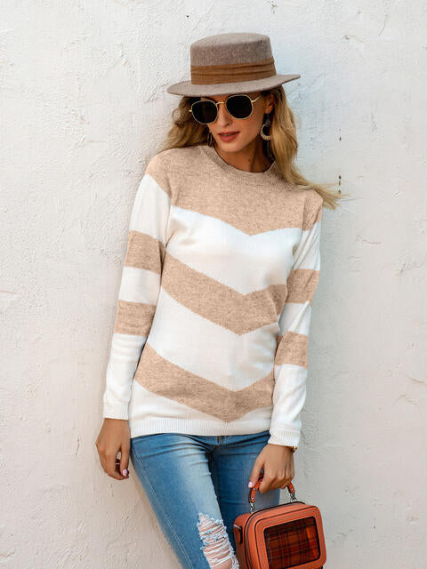 Two-Tone Round Neck Sweater