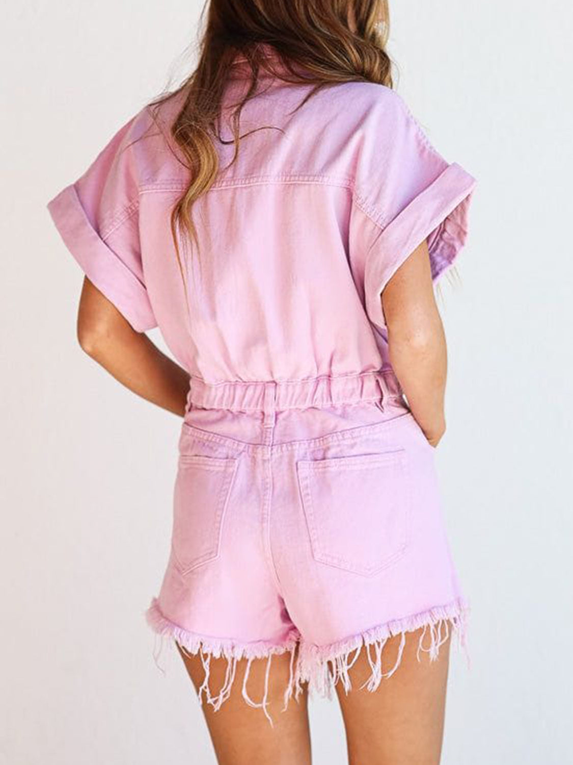 Distressed Collared Denim Romper