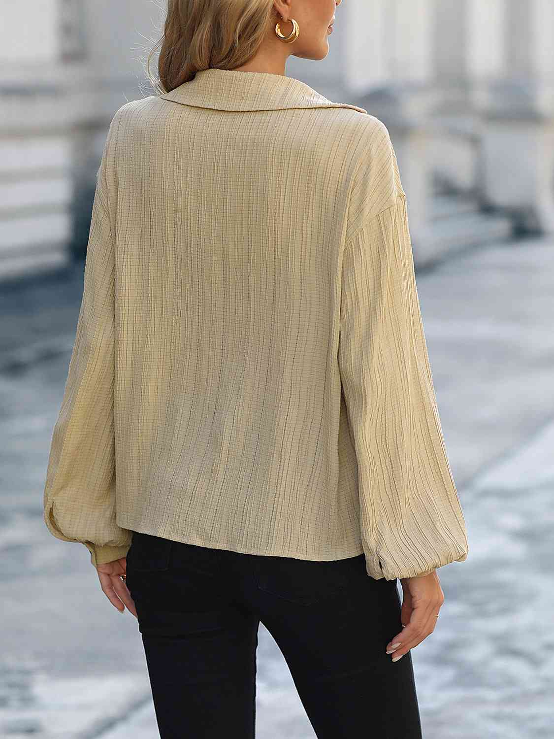 Johnny Collar Long Sleeve Blouse