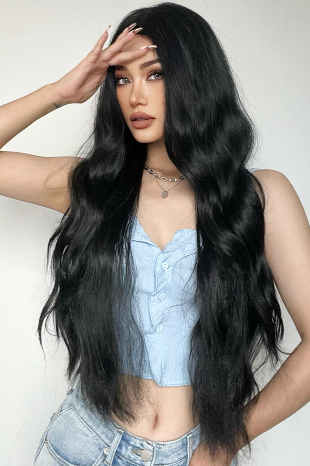 Full Machine Long Wave Synthetic Wigs 28''