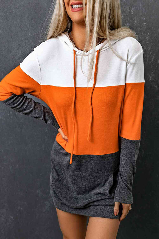 Color Block Drawstring Hooded Dress