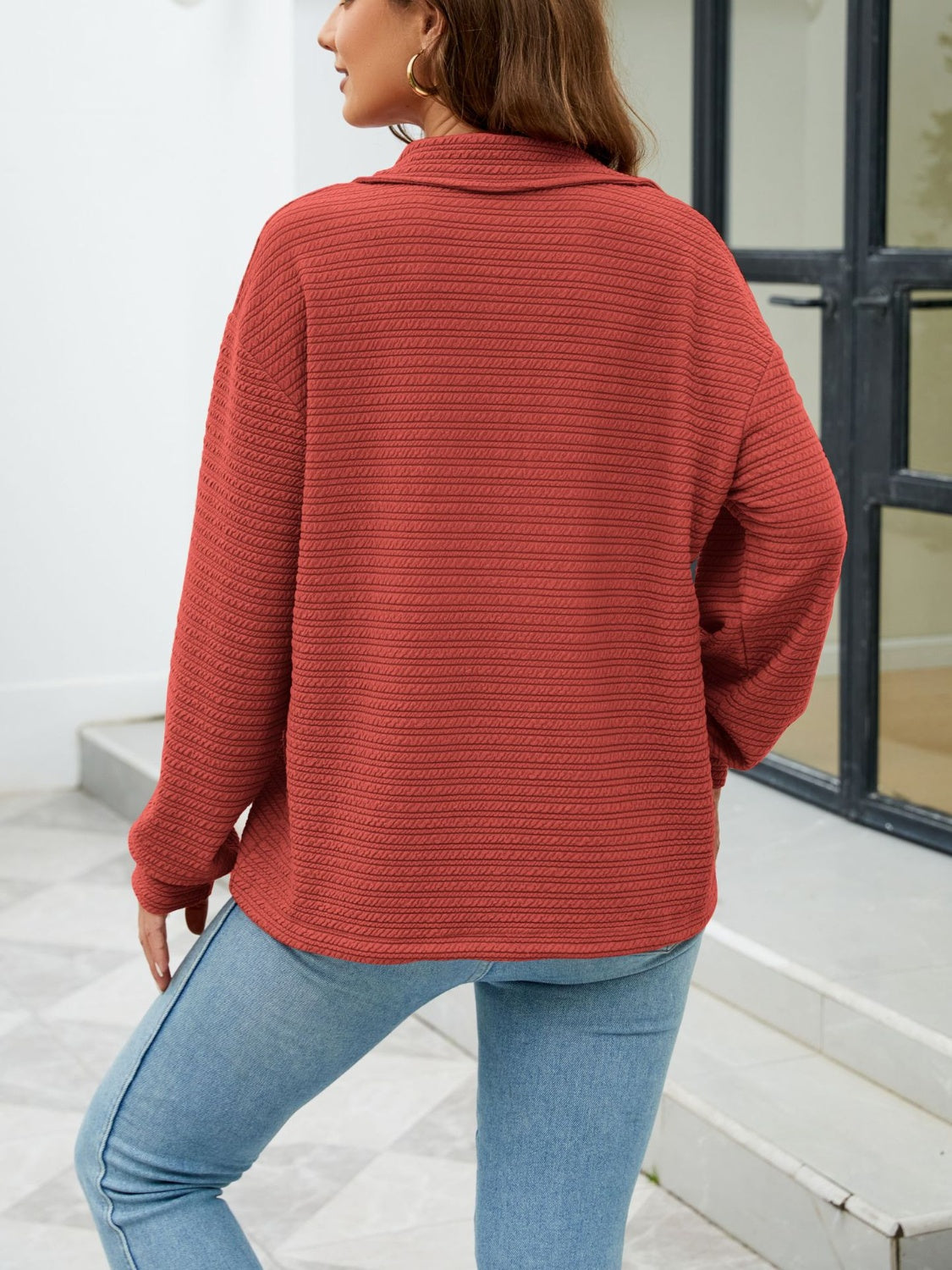 Quarter-Zip Collared Drop Shoulder Sweatshirt