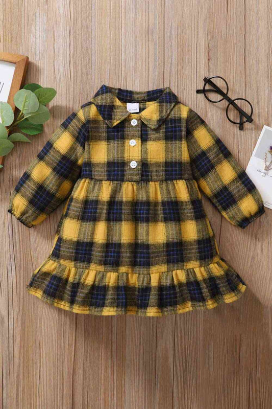 Girls Plaid Ruffled Shirt Dress