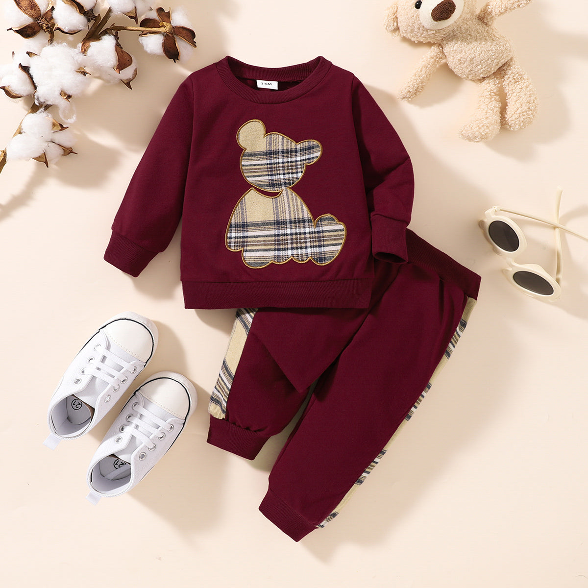 Plaid Bear Graphic Tee and Plaid Print Pants Kit