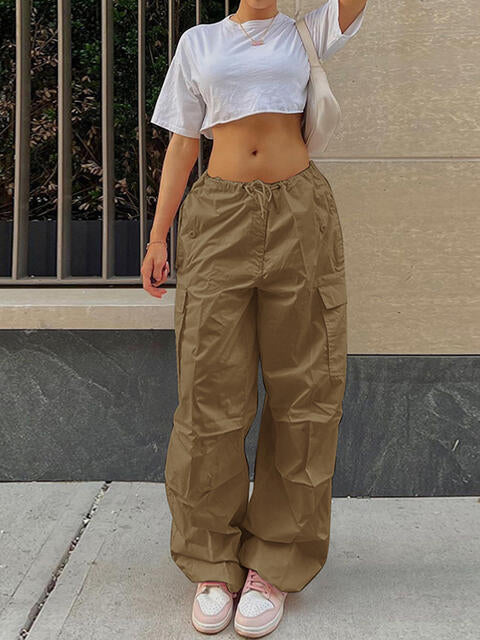 Drawstring Waist Pants with Pockets