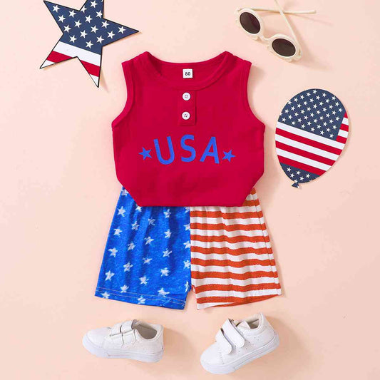 Kids USA Graphic Tank and Star and Stripe Shorts Set