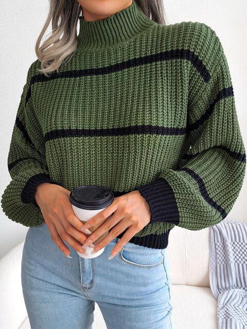 Striped Rib-Knit Sweater