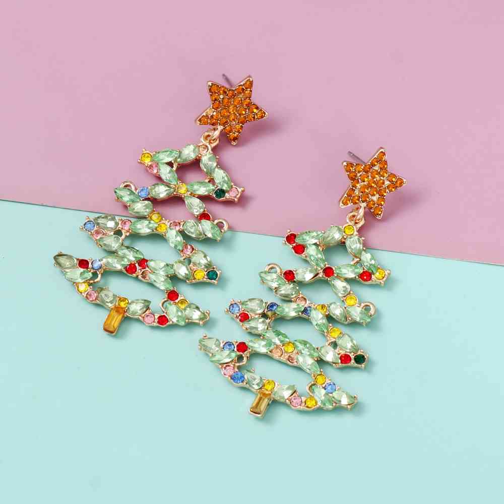 Christmas Tree Rhinestone Alloy Earrings