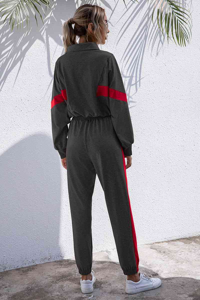 Turtle Neck Long Sleeve Zip-Up Top Long Pants Set