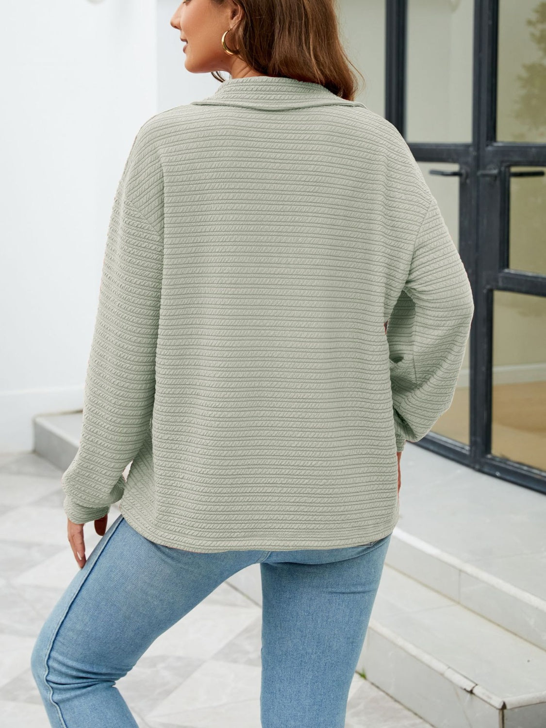 Quarter-Zip Collared Drop Shoulder Sweatshirt