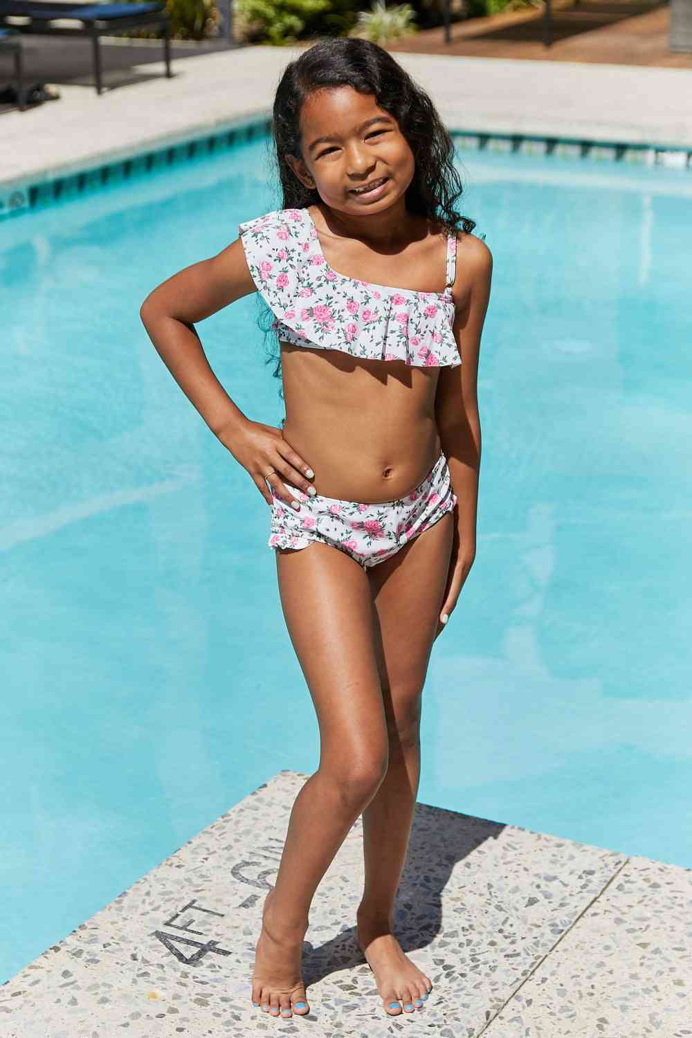 Marina West Swim Float On Ruffle Two-Piece Swim Set in Roses Off-White