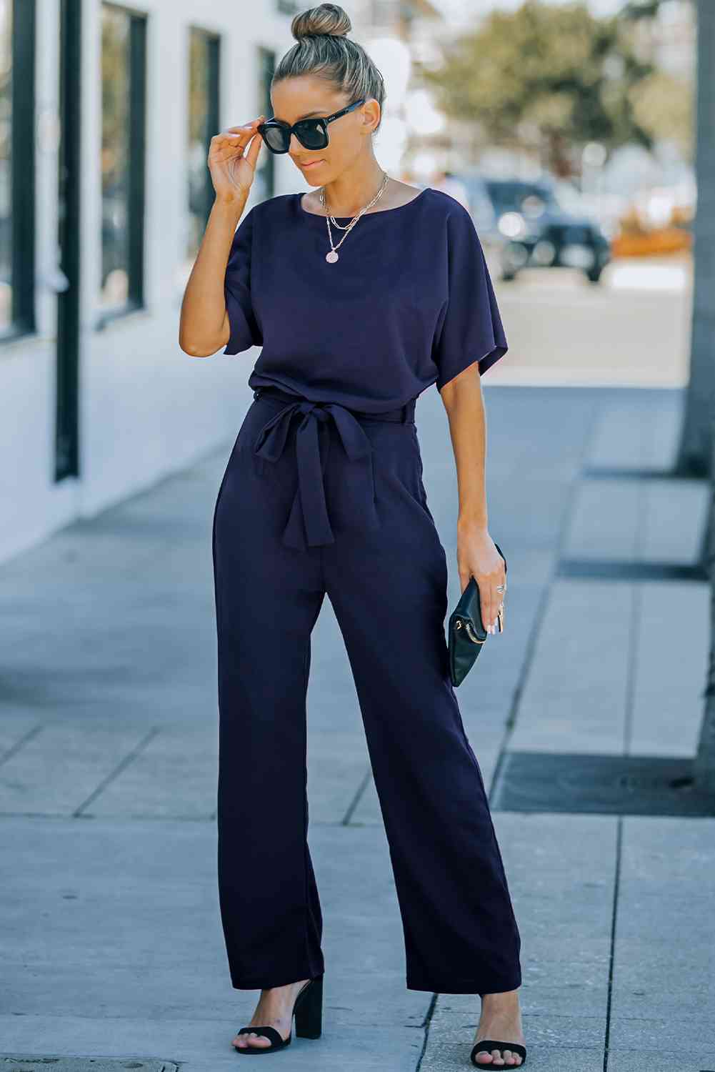 Full Size Tie Waist Straight Leg Jumpsuit