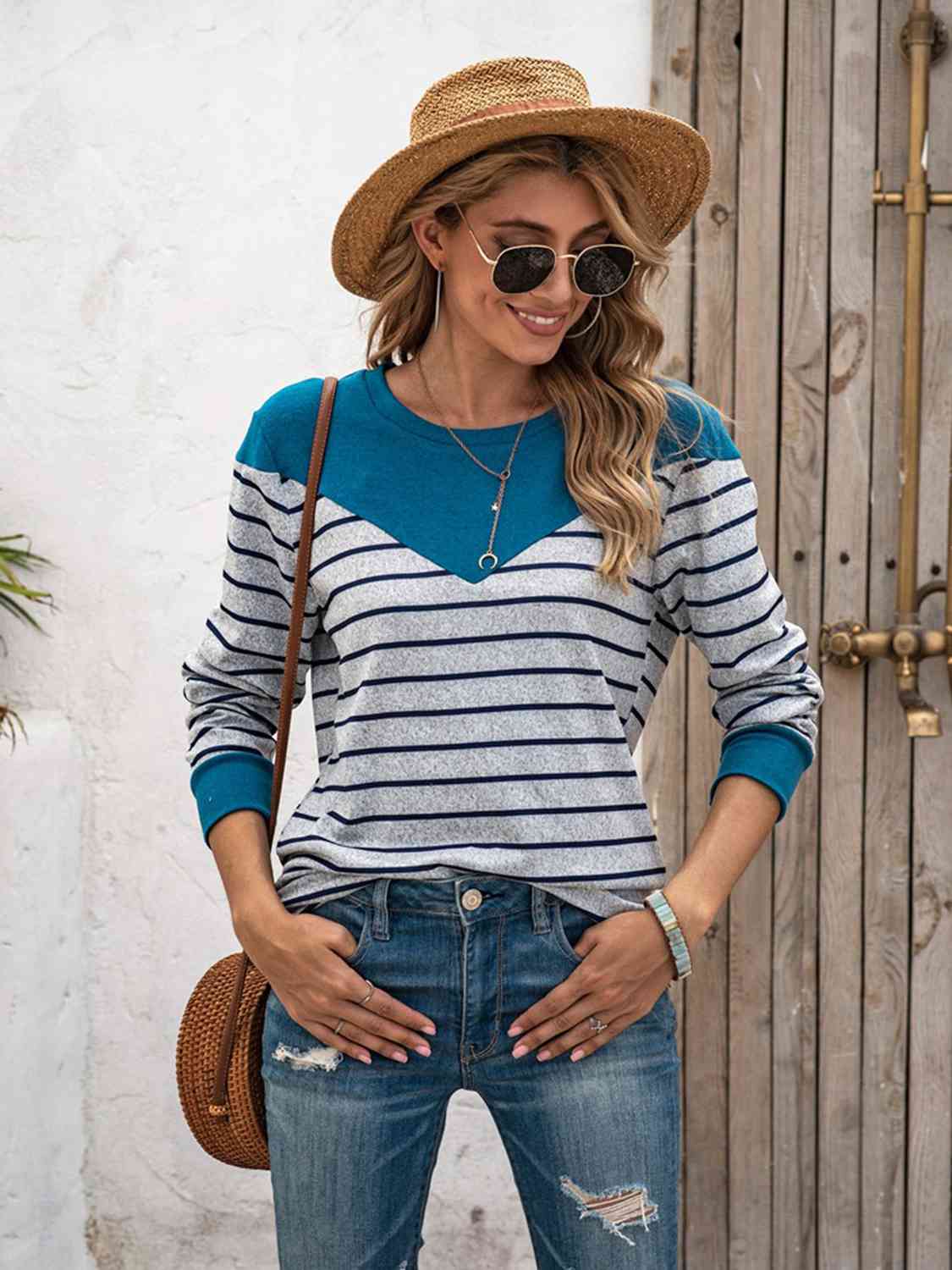 Striped Round Neck Long Sleeve T-Shirt