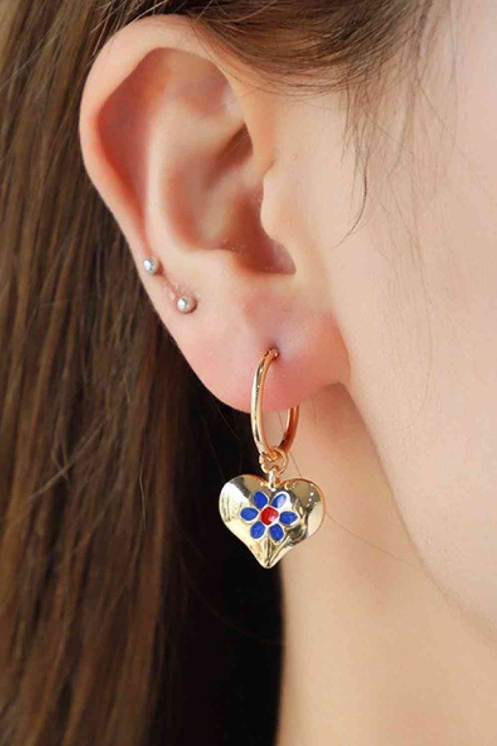 Contrast Copper Heart Drop Earrings