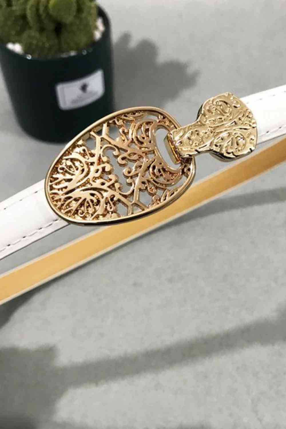 Skinny PU Leather Belt with Alloy Buckle