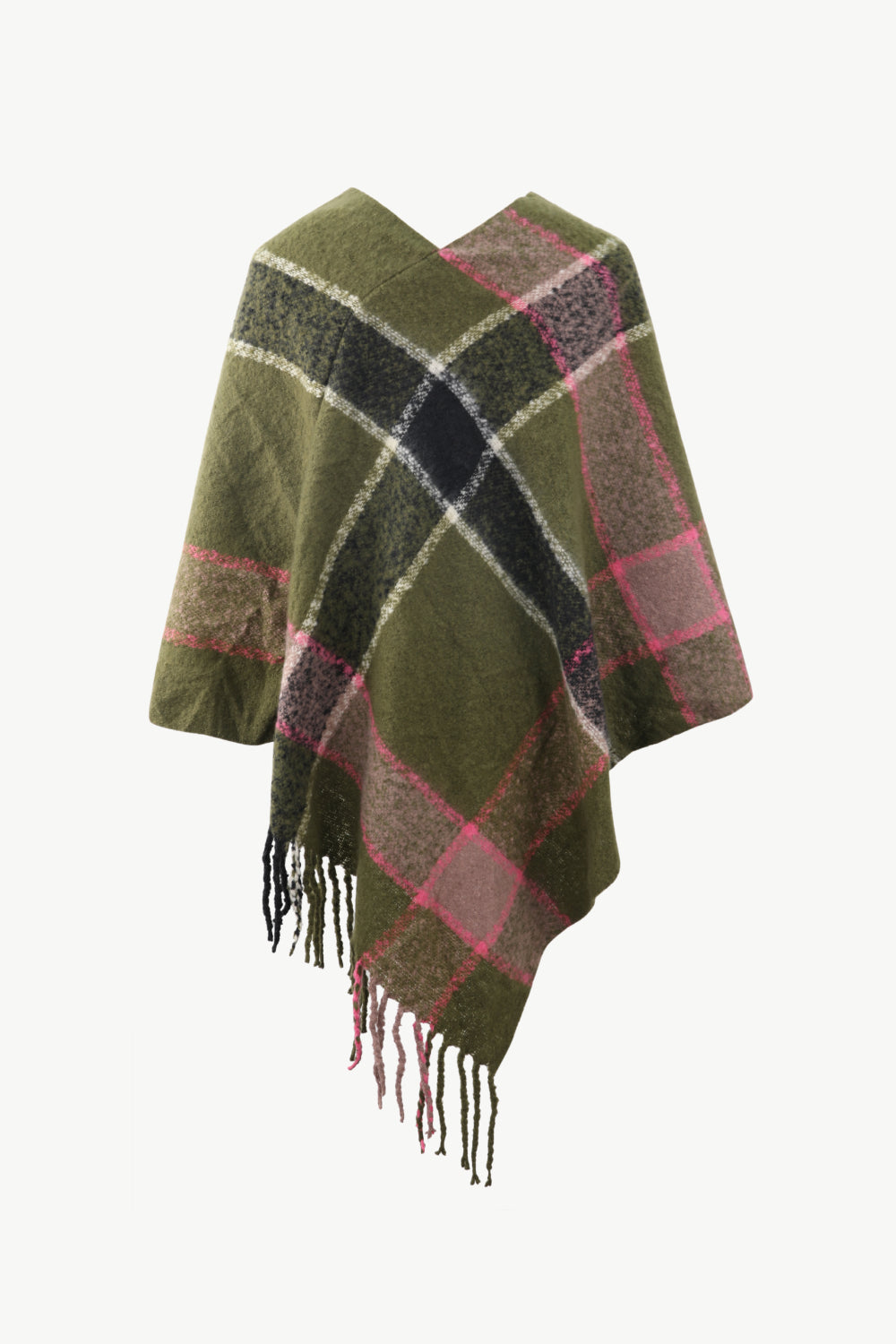 Plaid Fringe Detail Poncho