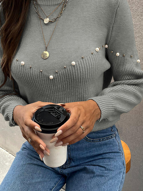 Pearl Detail Round Neck Sweater