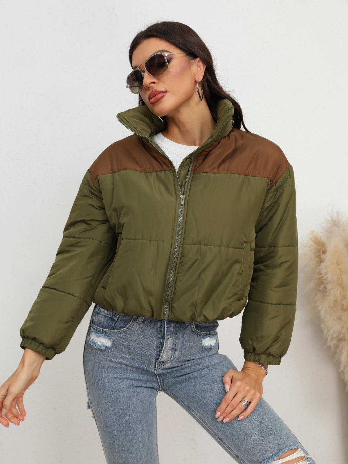 Two-Tone Zip-Up Puffer Jacket