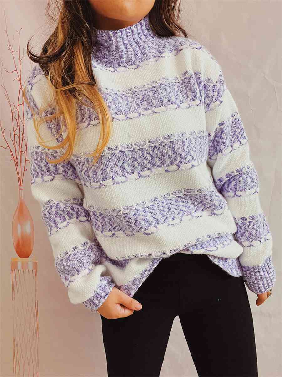 Striped Turtleneck Long Sleeve Sweater