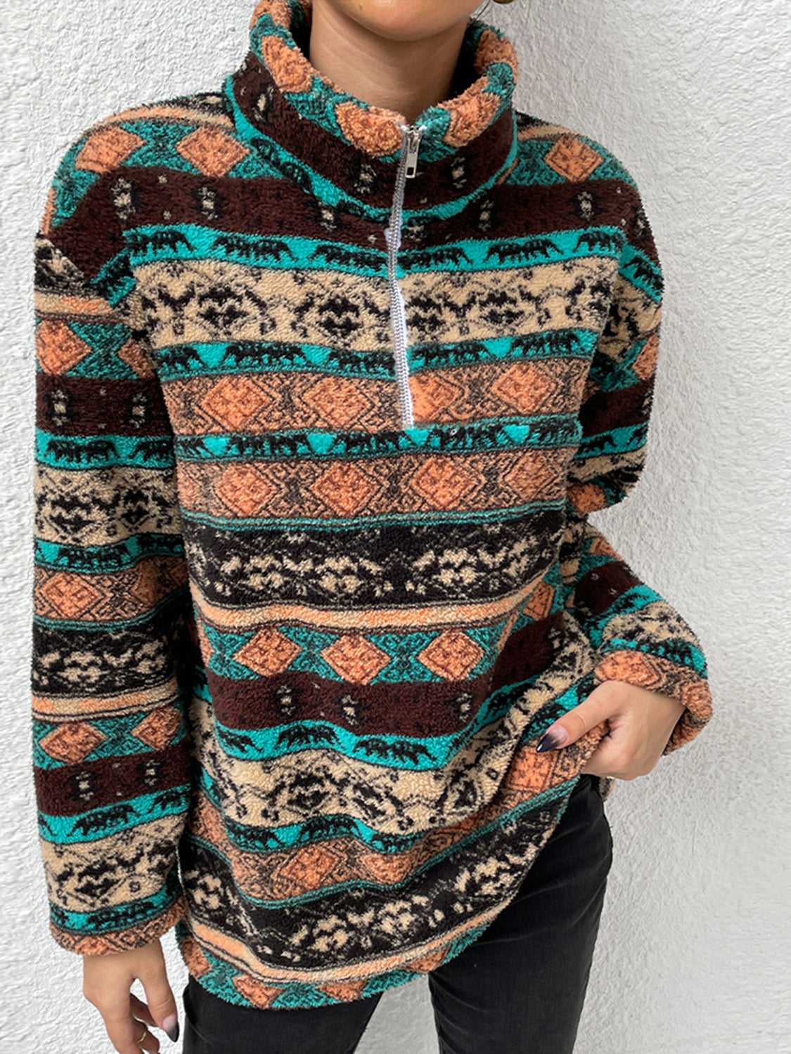 Printed Quarter-Zip Long Sleeve Sweater