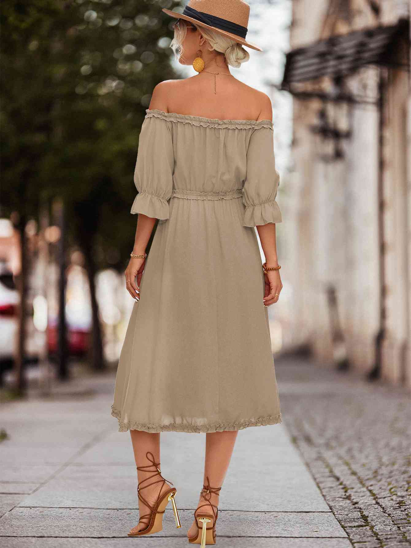 Frilled Off-Shoulder Flounce Sleeve Dress