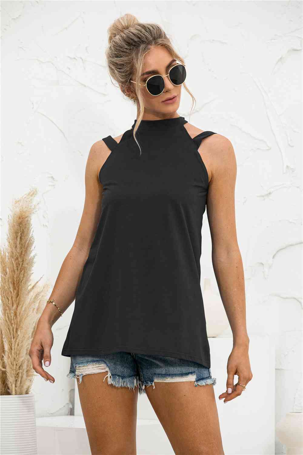 Cutout Mock Neck Tank