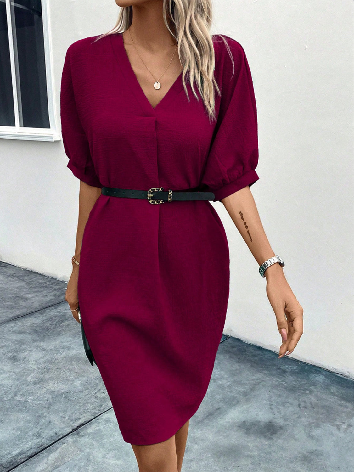 V-Neck Half Sleeve Dress