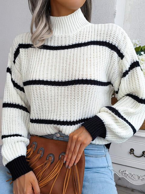 Striped Rib-Knit Sweater