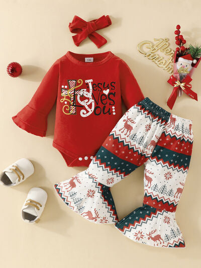 Letter Graphic Bodysuit and Pants Set