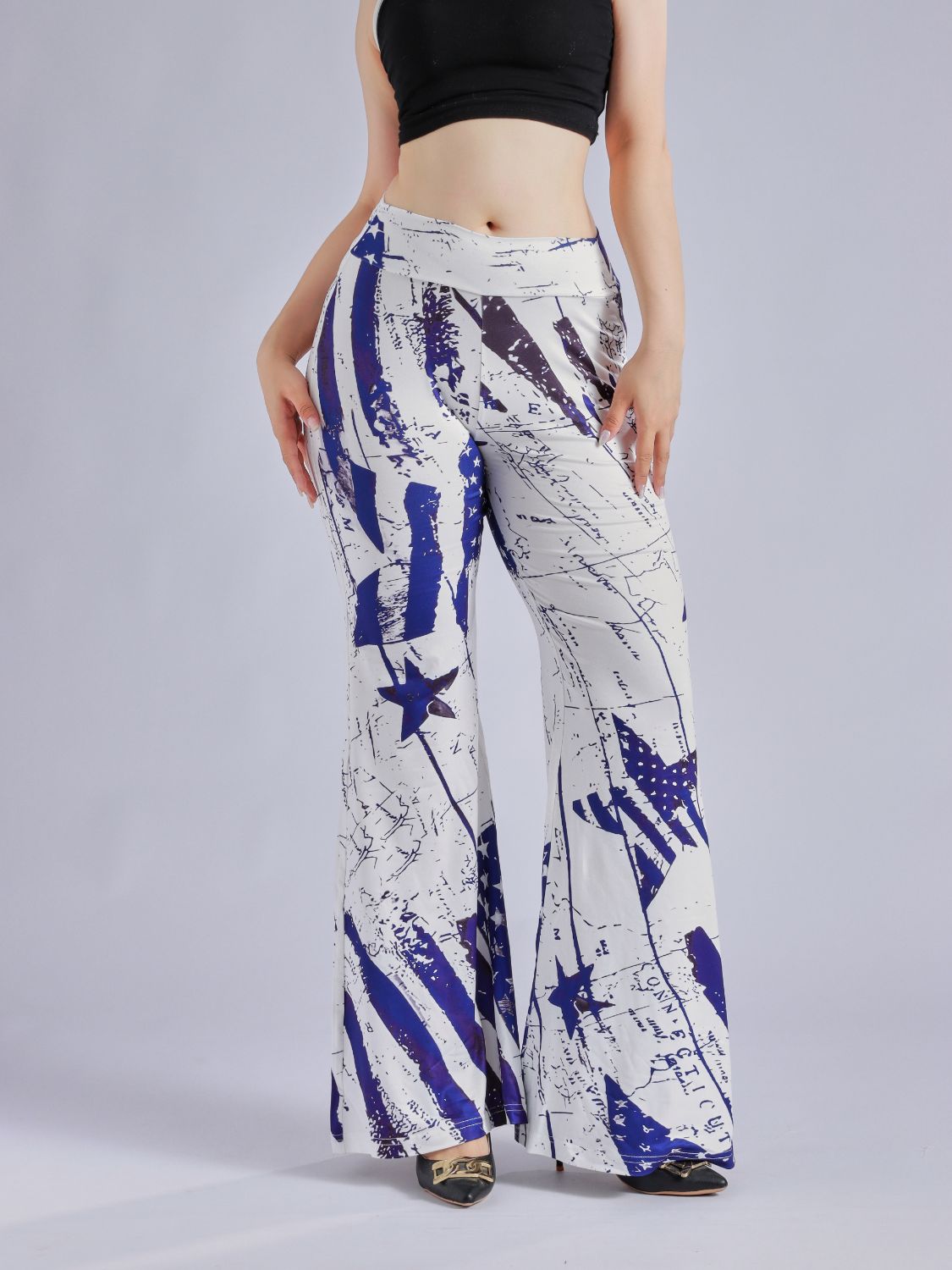 Printed Wide Waistband Flare Pants