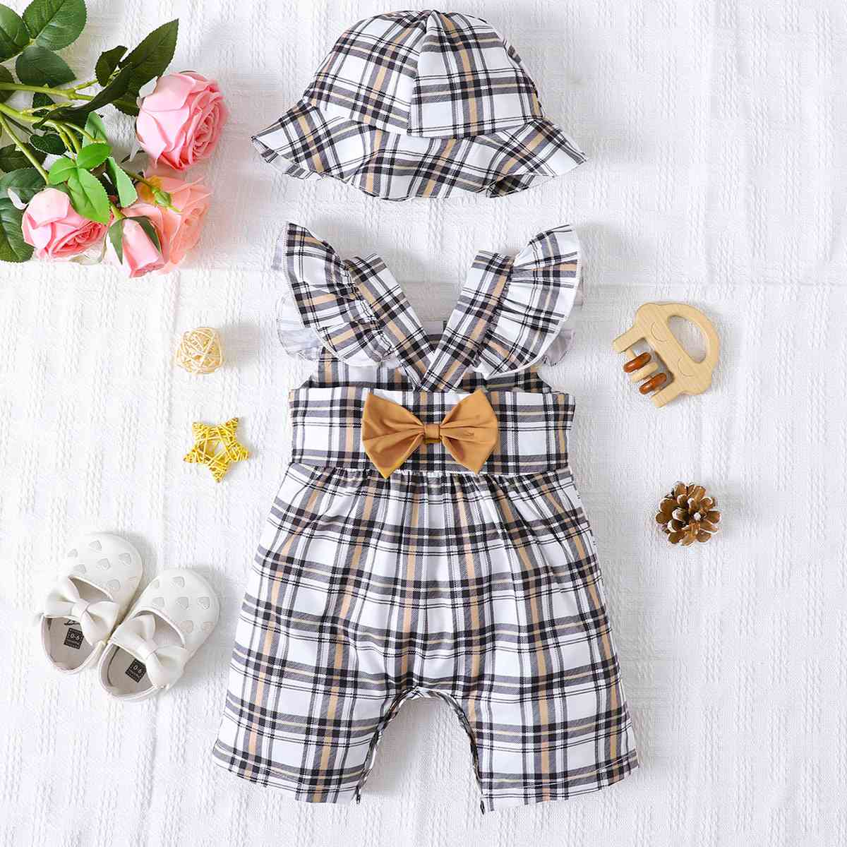 Plaid Square Neck Bow Detail Jumpsuit