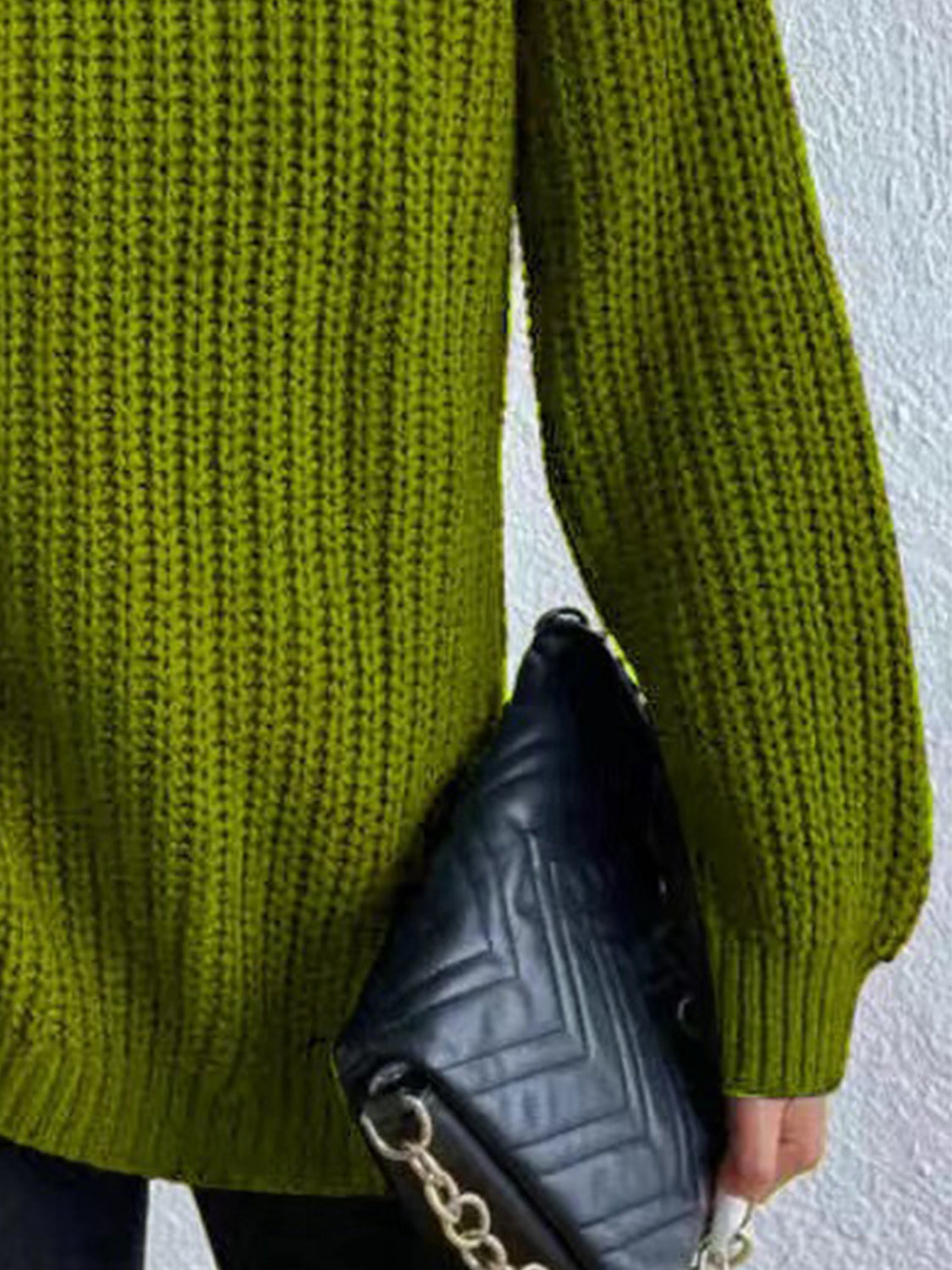 Full Size Turtleneck Rib-Knit Slit Sweater