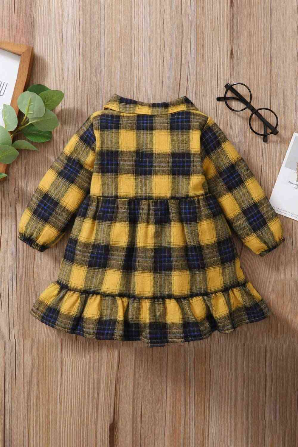 Girls Plaid Ruffled Shirt Dress