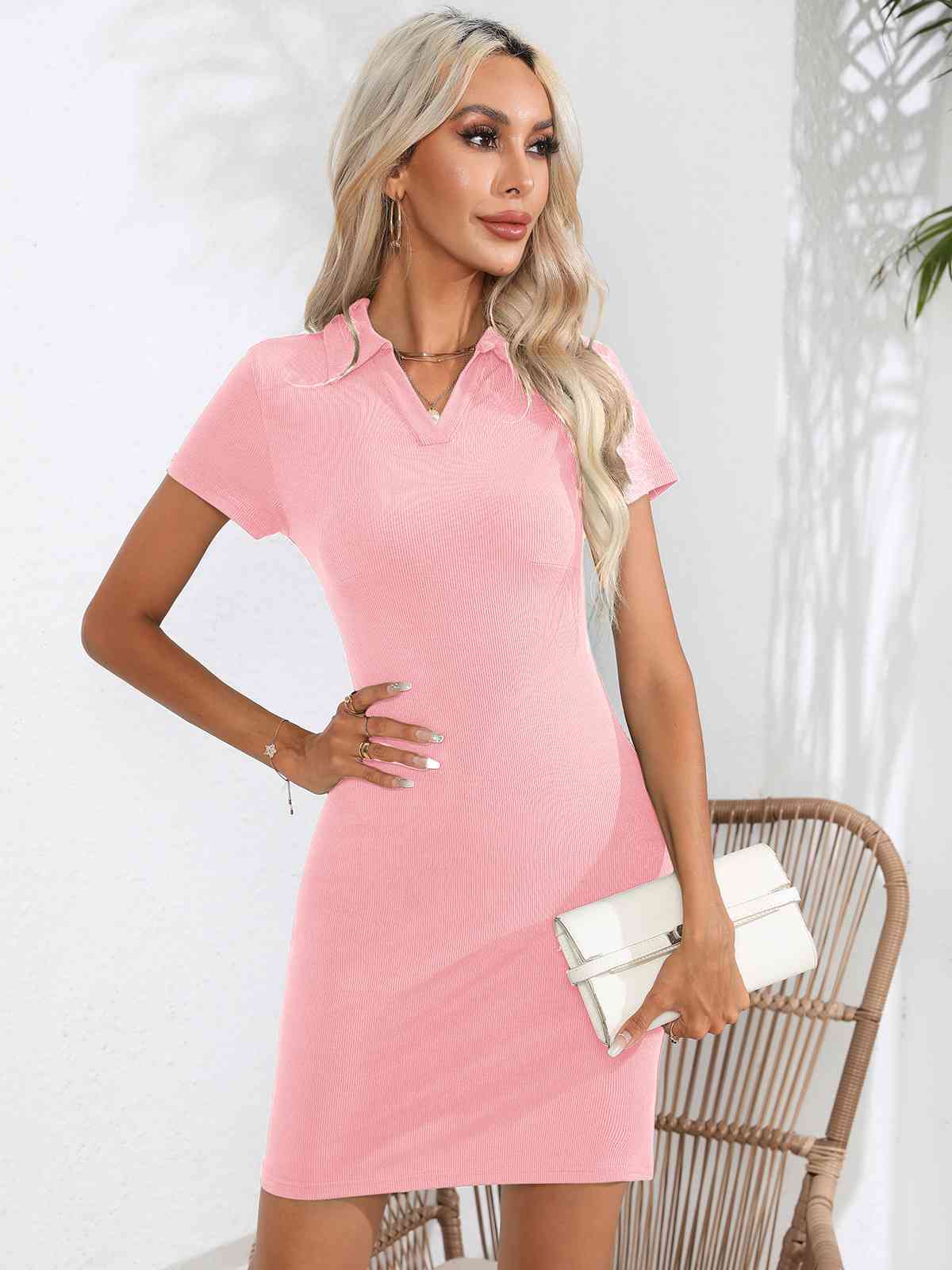 Johnny Collar Short Sleeve Bodycon Dress