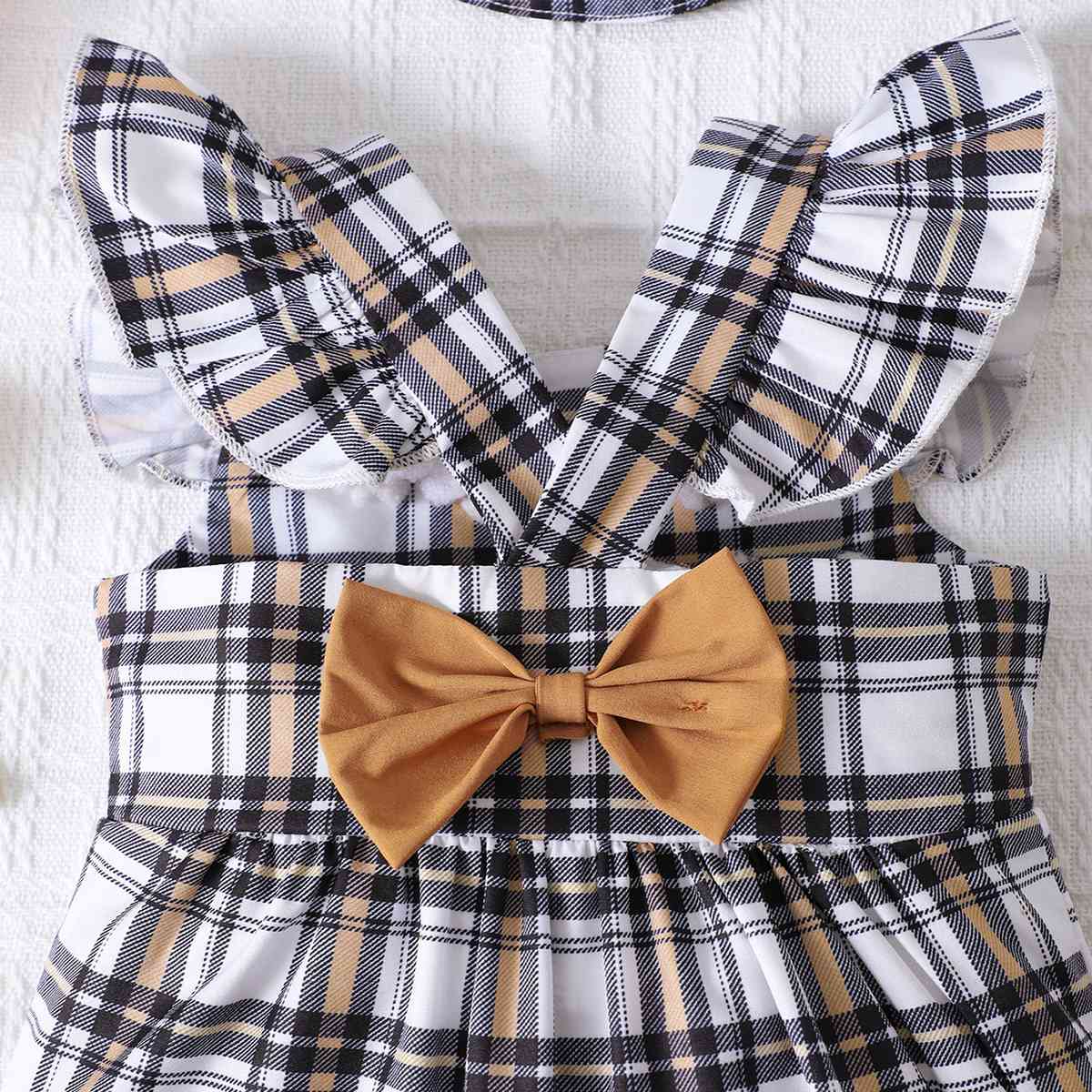 Plaid Square Neck Bow Detail Jumpsuit