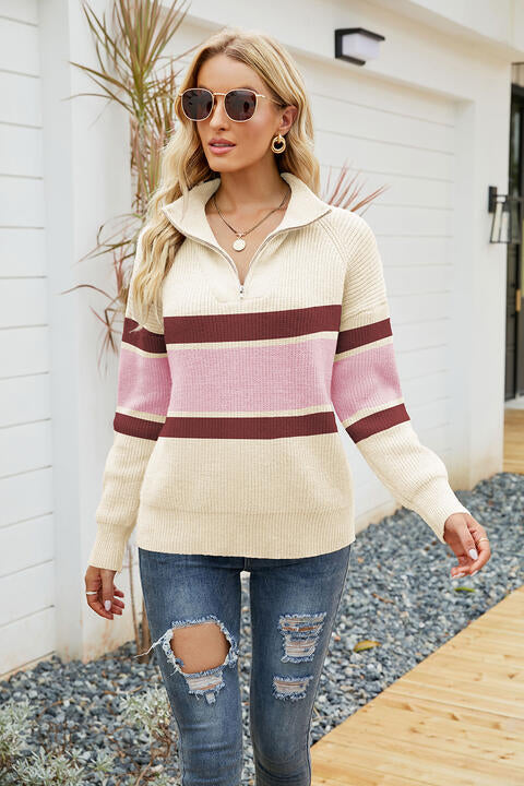 Quarter-Zip Collared Neck Sweater