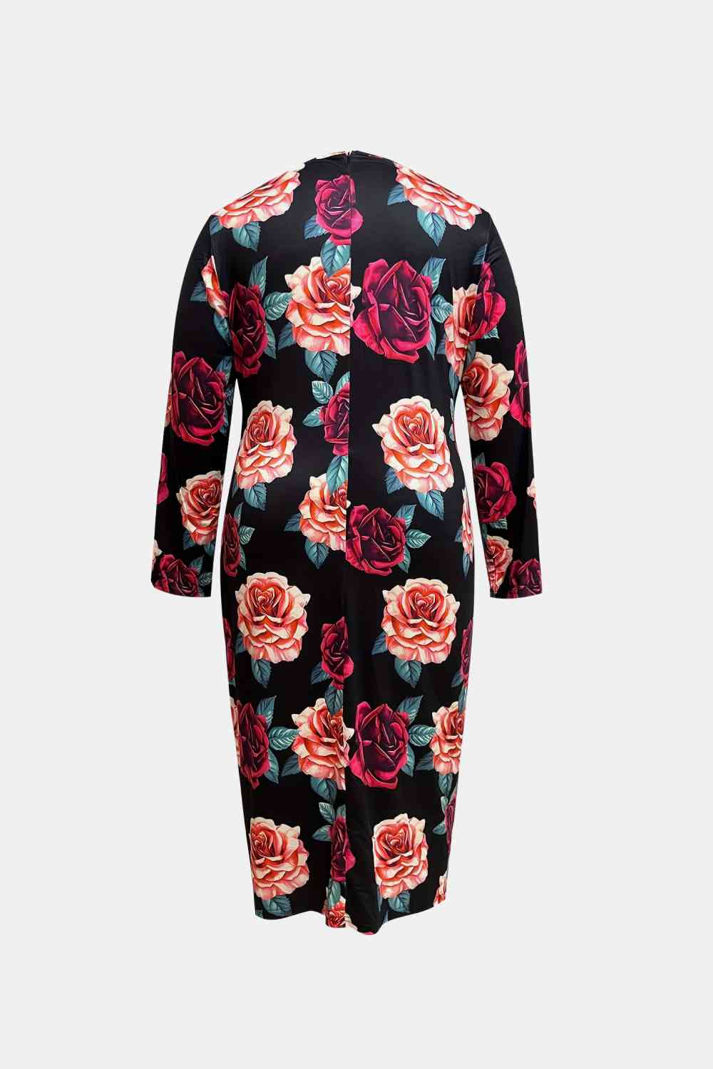 Plus Size Floral Print Surplice Neck Long Sleeve Dress